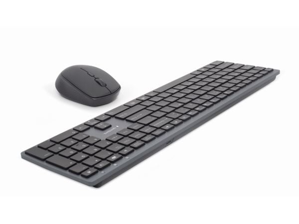 Gembird KBS-ECLIPSE-M500-ES, Ledning & Trådløs, USB + Bluetooth, Sakseformet tastebryter, QWERTY, Sort, Mus inkludert