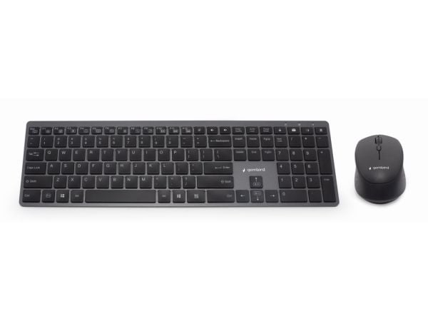 Gembird KBS-ECLIPSE-M500-PT, Trådløs, RF kabel-fri, Sakseformet tastebryter, QWERTY, LED, Grå