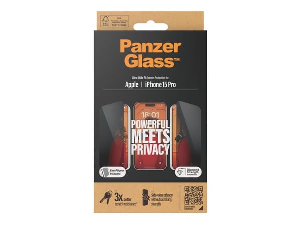 PanzerGlass ® Privacy Screen Protector iPhone 15 Pro | Ultra-Wide Fit w. EasyAligner, Apple, Apple - iPhone 15 Pro, Asennus kuivana, Iskunkestävä, ...