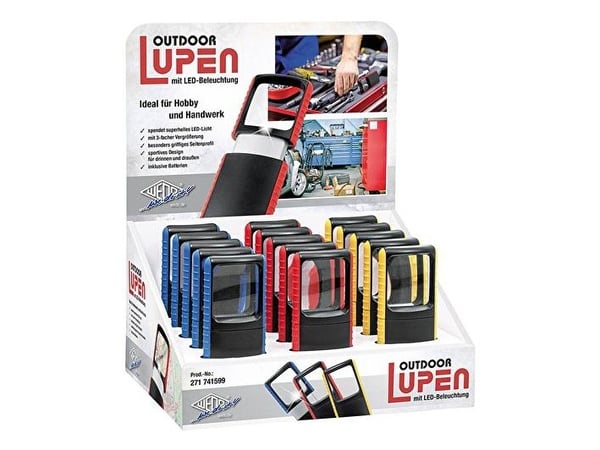 WEDO rektangulær lupe for utendørs bruk med LED-lys, inkl. batterier
