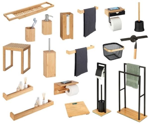 WENKO 24753100, Toalettbørste og holder, Svart, Tre, Plastikk, Bamboo, 380 mm, 14 cm