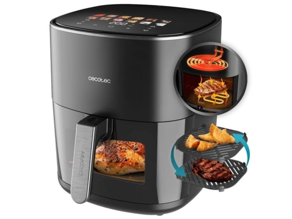 Cecotec Cecofry&Grill Duoheat 6500, Varmluftsfrityr, 6,5 l, 40 °C, 200 °C, Single/enkelt, Sort