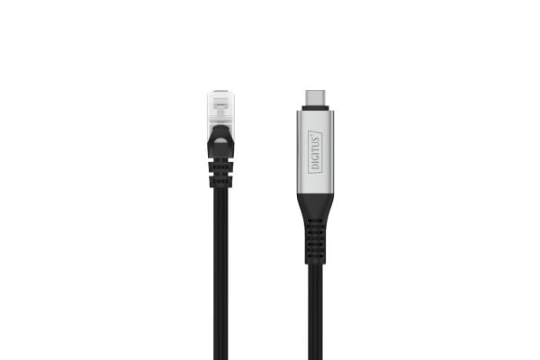 DIGITUS - Nettverkskabel - USB-C (hann) til RJ-45 (hann) - 6.2 mm - S/FTP - dupleks - CAT 6a - USB 3.2 Gen 1 - støtte for Gigabit Ethernet, halogen...