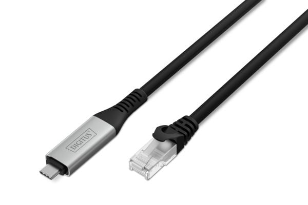 DIGITUS - Nettverkskabel - USB-C (hann) til RJ-45 (hann) - 6.2 mm - S/FTP - dupleks - CAT 6a - USB 3.2 Gen 1 - halogenfri, støtte for Gigabit Ether...