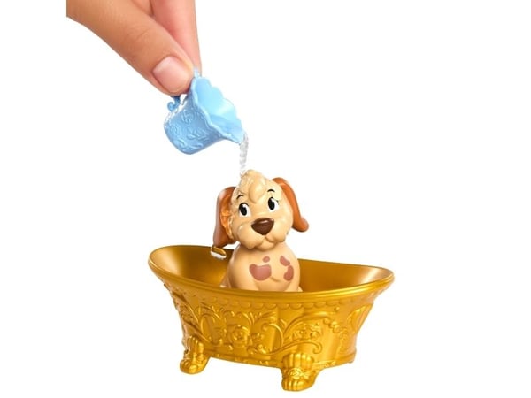 Disney Princess Bathe & Brush Belle-motedukke med hundefigur, fargeendringsfunksjon og tilbehør, Motedukke, Jente, 3 år, 295 mm, 160 g, Flerfarget