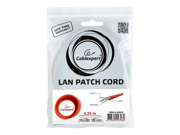 Cablexpert - Liitäntäkaapeli - RJ-45 (uros) RJ-45 (uros) - 25 cm - UTP - CAT 6 - säikeistetty, muotoiltu - punainen
