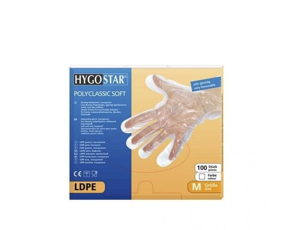 Engangshandsker L PE gloves in cardboard, LD-PE transparent, pakke a 100 stk