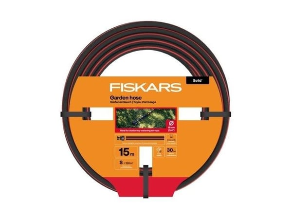 FISKARS Hageslange 19 mm 3/4" 15 m Solid for vanning av plengress