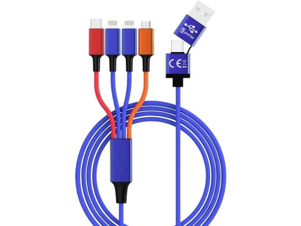 USB-kabel Smrter USB-A + USB-C - USB-C + microUSB + 2x Lightning 1,2 m blå (SMRTER_ELITE_L_MIX)