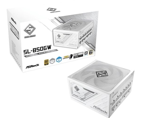 ASRock Steel Legend SL-850GW - Strømforsyning (intern) - ATX12V 3.1/ EPS12V - 80 PLUS Gold - Cybenetics Platinum - AC 100-240 V - 850 watt - hvit stål