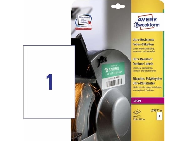 Avery Zweckform - Polyetylen (PE) - matte - permanent klebemiddel - hvit - A4 (210 x 297 mm) 10 etikett(r) (10 ark x 1) etikett