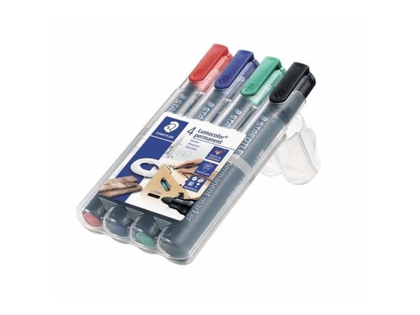 Staedtler Lumocolor permanent, Musta, Sininen, Vihreä, Punainen, Musta, Polypropeeni (PP), 2 mm, 4 kpl