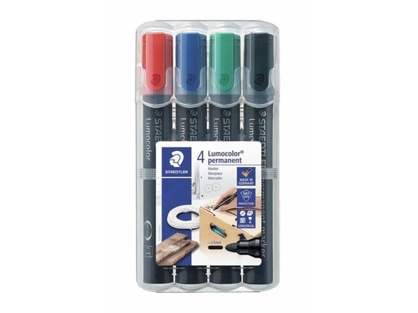 Staedtler Lumocolor permanent, Musta, Sininen, Vihreä, Punainen, Musta, Polypropeeni (PP), 2 mm, 4 kpl