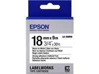 Epson LabelWorks LK-5WBW - Sterkt selvklebende - svart på hvitt - Rull (1,8 cm x 9 m) 1 kassett(er) etiketteringstape - for LabelWorks LW-1000, 400...