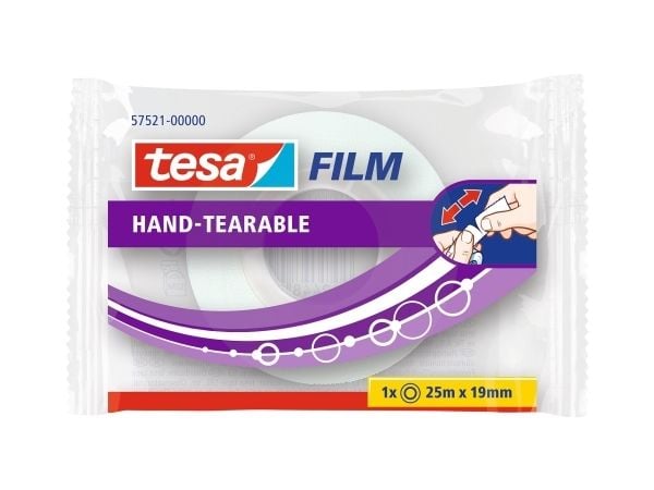 käsin repäistävä tesafilmi 1 rulla 25m x 19mm läpinäkyvä.