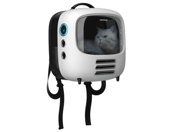 Cecotec Pumba 1800 Travel Fan, Hardt transportbur, Transportryggsekk for kjæledyr, Katt, Hund, 8 kg, Frontmatet, Sort, Hvit