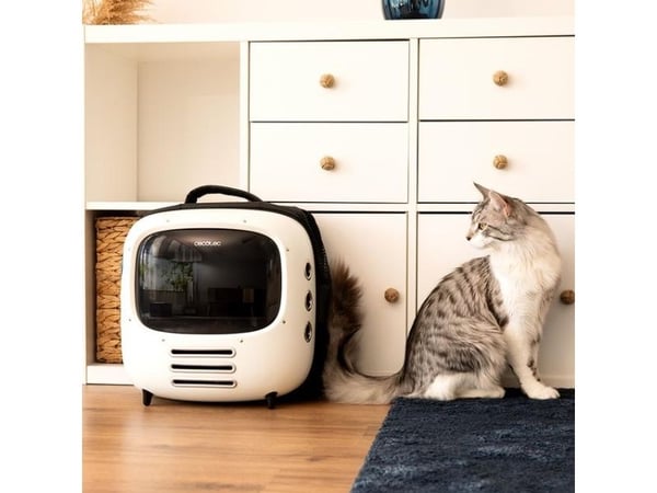 Cecotec Pumba 1800 Travel Fan, Hardt transportbur, Transportryggsekk for kjæledyr, Katt, Hund, 8 kg, Frontmatet, Sort, Hvit