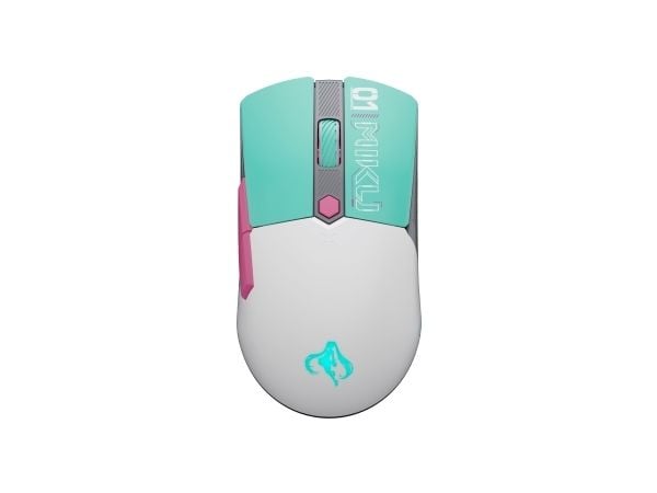 ASUS TUF Gaming Mini - Hatsune Miku Edition - mus - optisk - 6 knapper - kablet, trådløs - USB, 2.4 GHz, Bluetooth - hvit, turkis, rosa
