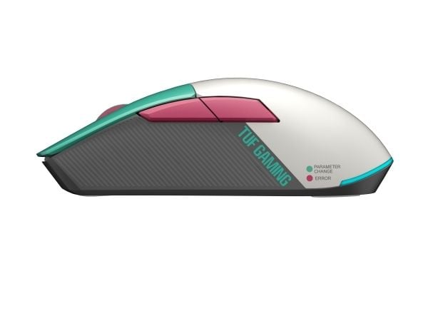 ASUS TUF Gaming Mini - Hatsune Miku Edition - mus - optisk - 6 knapper - kablet, trådløs - USB, 2.4 GHz, Bluetooth - hvit, turkis, rosa