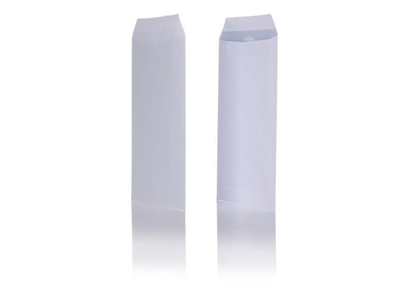 Kuvert, forskellige, Kort side åben, 1 white, Permanent (DP 37) Opretståpende klap Selvklæbend, 90g/