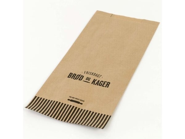 Bagerpose, 90 x 190 x 370 mm, flat film Papir, brun, Printed, pakke a 500 stk palle 60 pakker, Frisk Bagerpose, 90 x 190 x 370 mm, flat film Papir, brun, Printed, pakke a 500 stk palle 60 pakker, Frisk