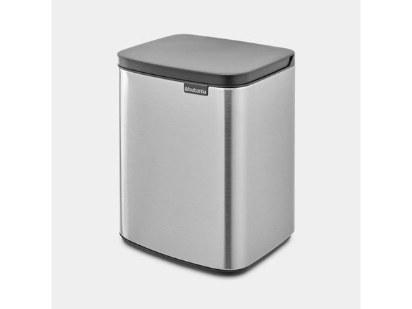 Brabantia Bo Waste Bin, 7 l, Rektangulær, Stål, Sort, Stål, Stål, Manuell