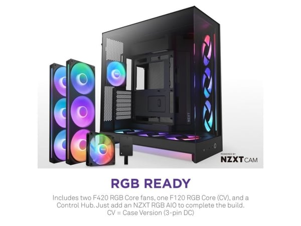 NZXT H9 Flow RGB+, Midi Tower, PC, musta, ATX, EATX, mikro ATX, Mini-ITX, Verkko, SGCC, Karkaistu lasi, Pelaaminen