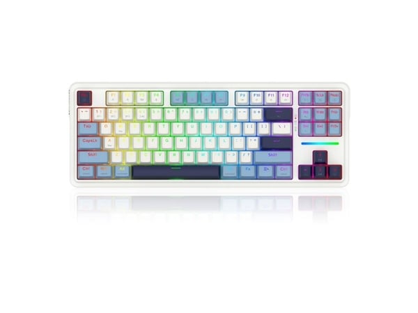 REDRAGON K728WBB-RGB-PRO Antonium Pro, Trådløs, USB + RF Wireless + Bluetooth, Mekanisk nøkkelbryter, Hvit, Blå