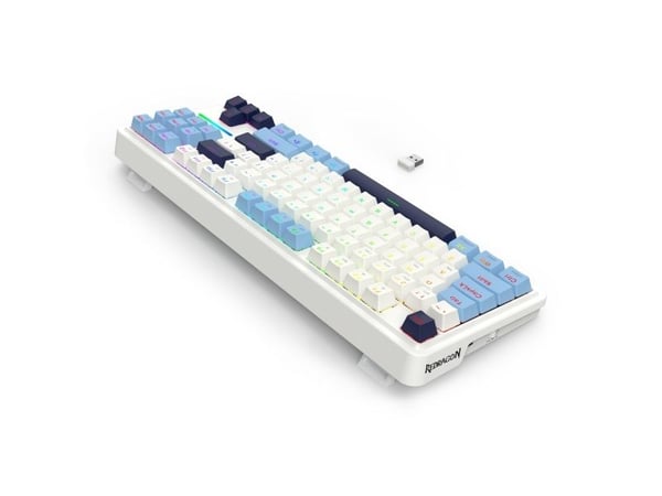 REDRAGON K728WBB-RGB-PRO Antonium Pro, Trådløs, USB + RF Wireless + Bluetooth, Mekanisk nøkkelbryter, Hvit, Blå