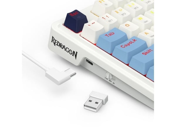 REDRAGON K728WBB-RGB-PRO Antonium Pro, Trådløs, USB + RF Wireless + Bluetooth, Mekanisk nøkkelbryter, Hvit, Blå