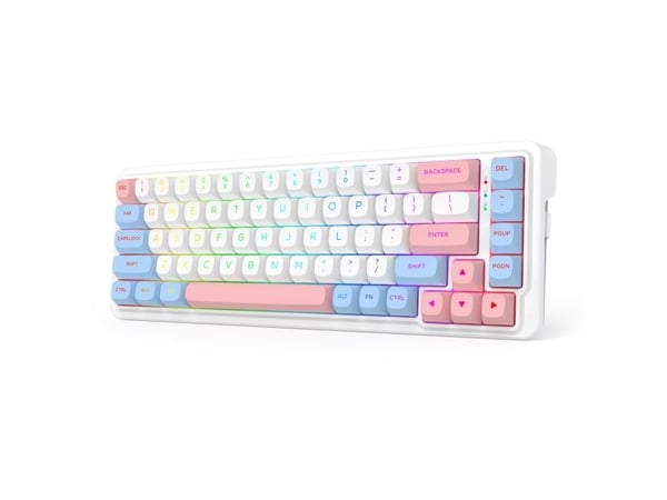 REDRAGON K709WBP-RGB-PRO NOVA, Trådløs, USB + RF Wireless + Bluetooth, Mekanisk nøkkelbryter, Hvit, Blå