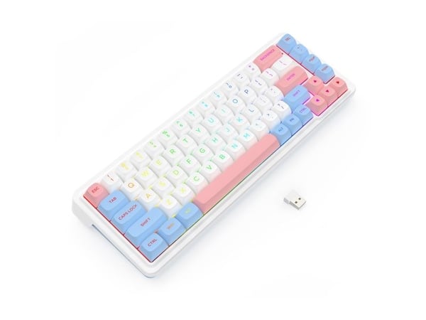 REDRAGON K709WBP-RGB-PRO NOVA, Trådløs, USB + RF Wireless + Bluetooth, Mekanisk nøkkelbryter, Hvit, Blå