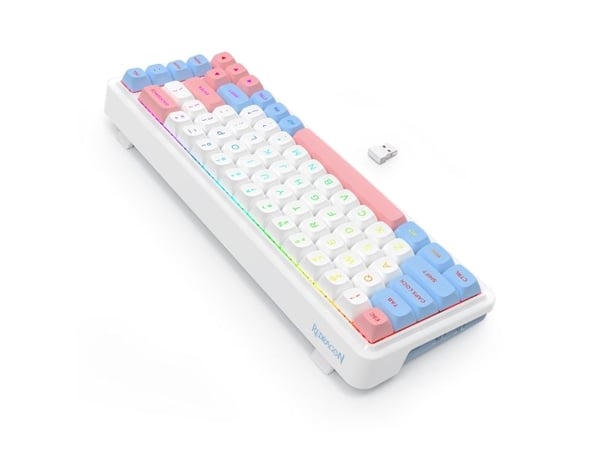 REDRAGON K709WBP-RGB-PRO NOVA, Trådløs, USB + RF Wireless + Bluetooth, Mekanisk nøkkelbryter, Hvit, Blå