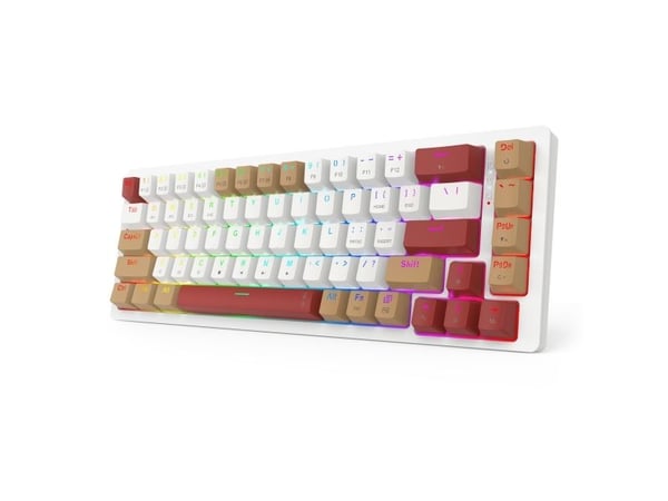 REDRAGON K677WLR-RGB-PRO Rammus, Trådløs, USB + RF Wireless + Bluetooth, Mekanisk nøkkelbryter, Hvit, Rød
