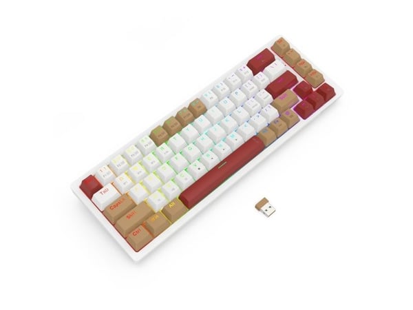 REDRAGON K677WLR-RGB-PRO Rammus, Trådløs, USB + RF Wireless + Bluetooth, Mekanisk nøkkelbryter, Hvit, Rød