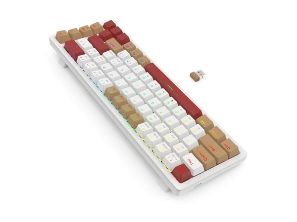 REDRAGON K677WLR-RGB-PRO Rammus, Trådløs, USB + RF Wireless + Bluetooth, Mekanisk nøkkelbryter, Hvit, Rød