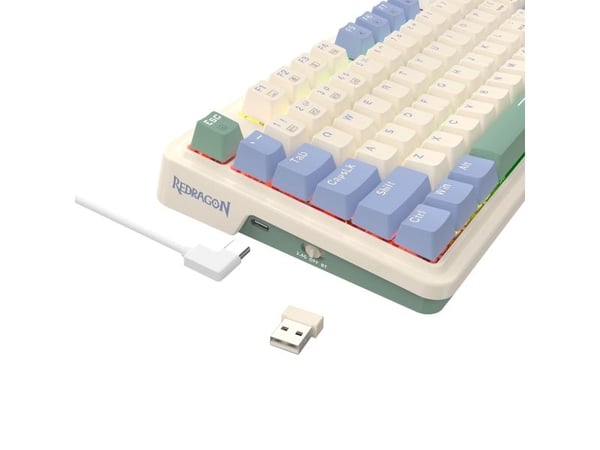 REDRAGON K673CPG-RGB-PRO Ucal Pro, Ledning & Trådløs, USB + RF Wireless + Bluetooth, Mekanisk nøkkelbryter, Hvit, Blå
