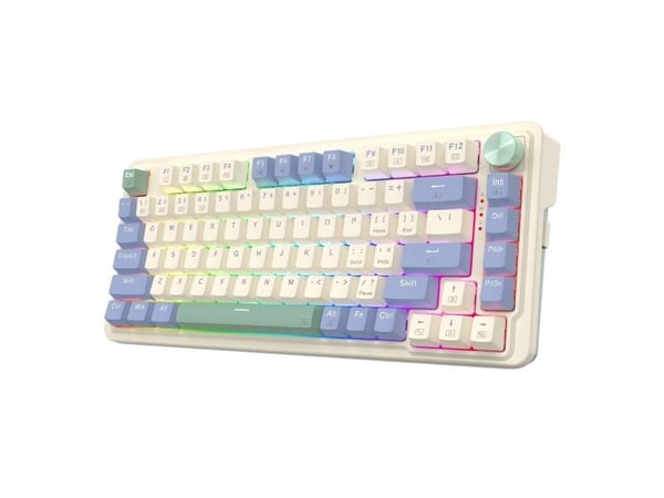 REDRAGON K673CPG-RGB-PRO Ucal Pro, Ledning & Trådløs, USB + RF Wireless + Bluetooth, Mekanisk nøkkelbryter, Hvit, Blå