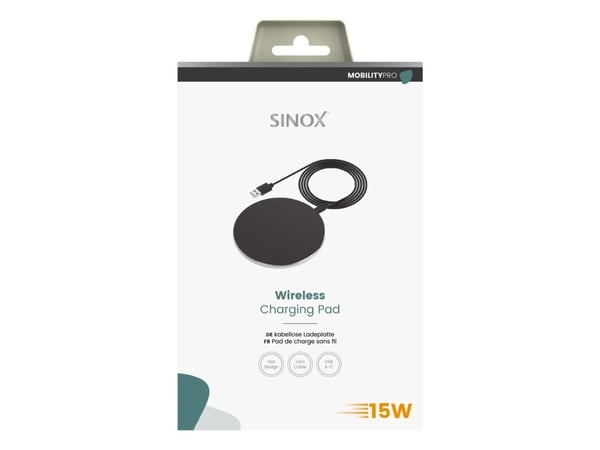 Sinox SXI0812, Innendørs, USB, Trådløs lading, 1 m, Sort