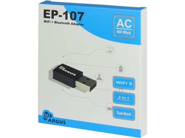 USB-sovitin EP-107 Wi-Fi ja BT4.2 NT Argus,USB2.0,600Mbps