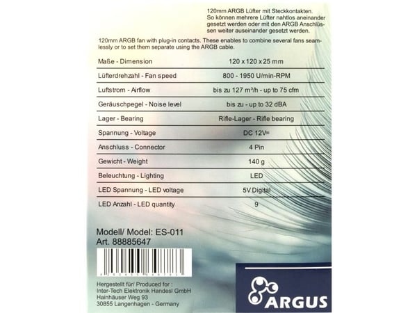 Fläkt Argus ES-011 A-RGB PWM 120mm