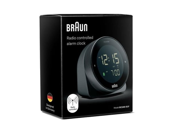 Braun BC24B-DCF, Bord, Radiostyrt klokke, Rektangel, Svart, LCD, Grønn/Hvit