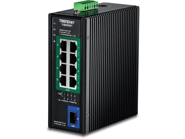 TRENDnet TI-BG5091 - Version v1.0R - switch - industriell - 8 x 10/100/1000/2.5G (PoE++) + 1 x 1 Gigabit / 10 Gigabit SFP+ - DIN-skinnemonterbar, v...