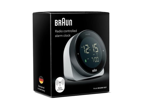 Braun BC24W-DCF, Bord, Radiostyrt klokke, Rektangel, Svart, Hvit, LCD, Grønn/Hvit