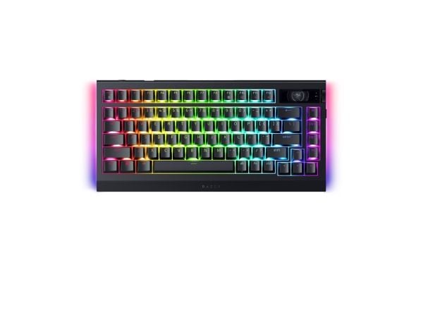 Razer BlackWidow V4 Pro - Tastatur - 75% - med OLED display, roterende koder - bakgrunnsbelyst - trådløs - USB-C, 2.4 GHz, Bluetooth 5.1 - QWERTY -...