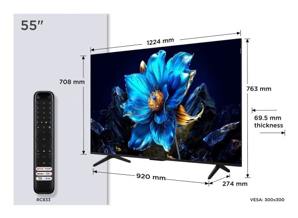 TCL 55P7K - 55" Diagonalklasse (54.5" synlig) - P7K Series LED-bakgrunnsbelyst LCD TV - QLED - Smart TV - Google TV - 4K UHD (2160p) 3840 x 2160 - ...