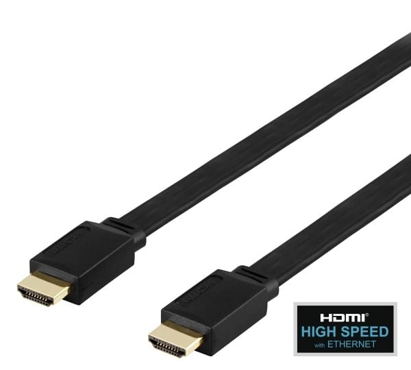 DELTACO - High Speed - HDMI-kabel med Ethernet - HDMI hann til HDMI hann - 3 m - svart - flat, 4 K 30 Hz (3840 x 2160) støtte