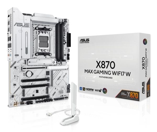 ASUS X870 MAX GAMING WIFI7 W - Hovedkort - ATX - Socket AM5 - AMD X870 Chipset - USB4, USB-C 3.2 Gen 2x2, USB 3.2 Gen 2, USB 3.2 Gen 1 - Wi-Fi 7, 2...