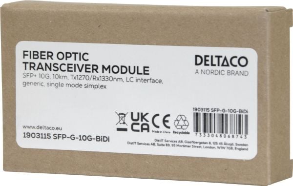 DELTACO - SFP+ transceivermodul - 10GbE - 10GBase-BX-D - LC-enkeltmodus - opp til 10 km - 1330 (TX) / 1270 (RX) nm