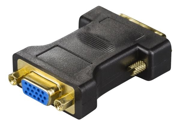 DELTACO - Video adapter - DVI-A (hann) til 15 pin VGA (hunn) - passiv, analog, 1080p-støtte - svart